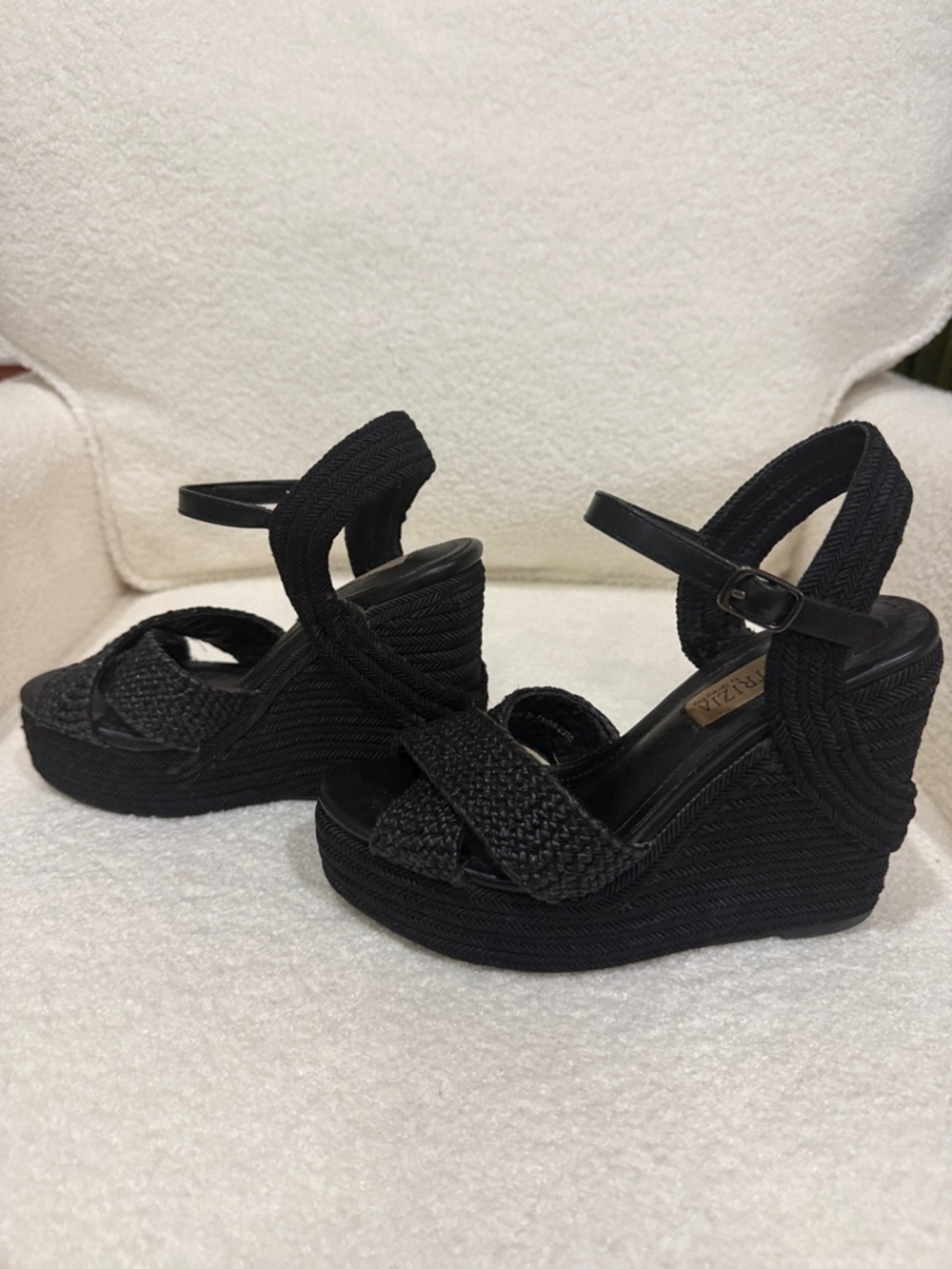 Black Braided Platform Wedge Sandals with Ankle Strap - Women's - Picture 3 of 5